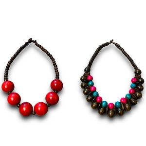 2 Piece Wooden Boho Necklace Bundle